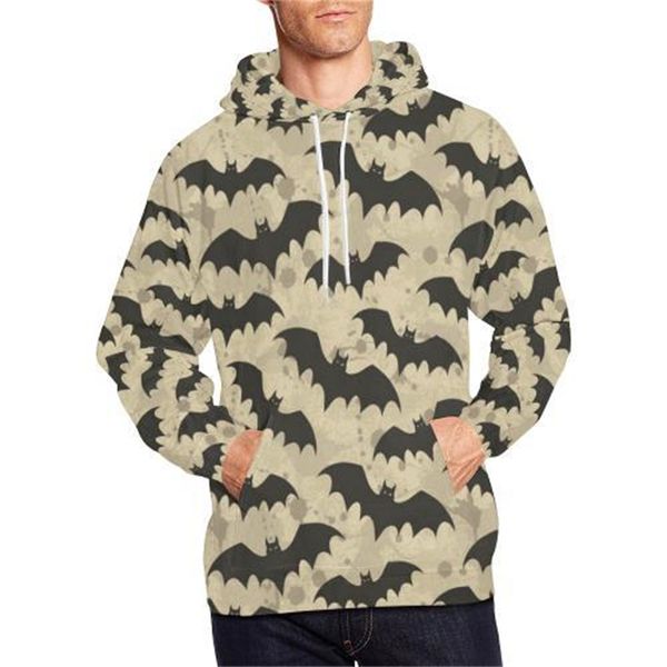 

halloween gray bat pattern men s 3d printing hoodie visual impact party punk gothic round neck sweatshirt hoodie, Black
