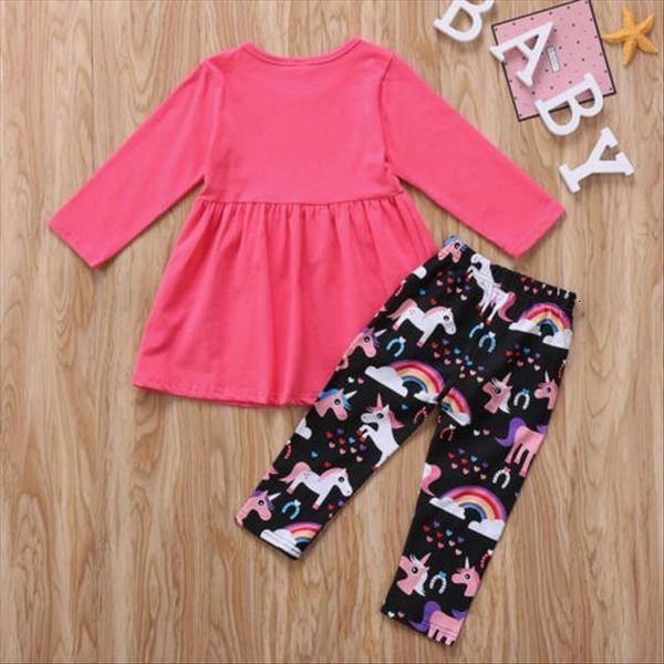 

2pcs kid girls clothing set toddler kids baby girl unicorn clothes t shirt pants leggings outfits, White