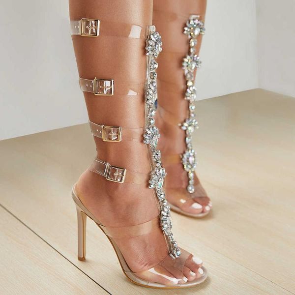 

dress shoes large size 42 south korean princess water drill thin heel transparent film hollow out high sandals, Black