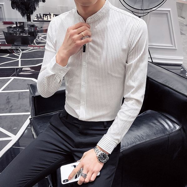 

spring new 2021 goals of striped men long-sleeve simple shirts all the fine-tuning casual office blouse homme formal wear 3xl blgy, White;black