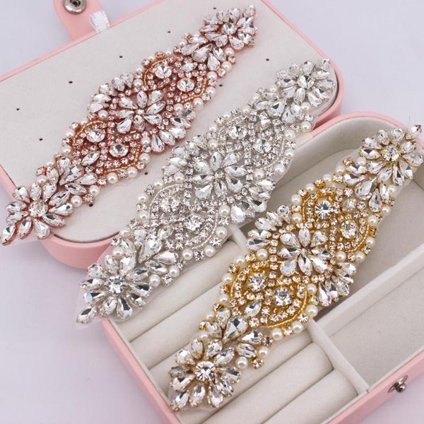 

wedding sashes 1 pcs gold rhinestone appliques for belt shoes jacket jewelry diy sew on bridal accessories, White