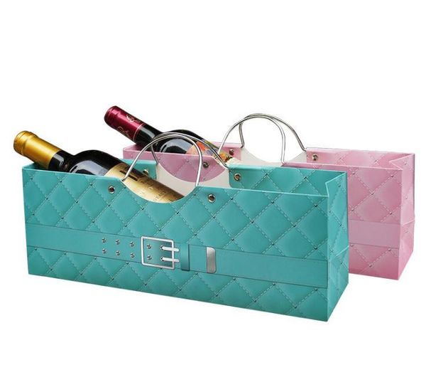 

30pcs/lot 35.5*9*12.5cm one bottle red wine paper packing storage bag event party package carrier paper bag with handle sm1716
