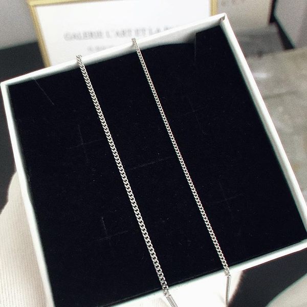 

real sterling 925 silver full sideways slender necklace 1.4mm chain for woman men fashion wedding engagement simple jewelry