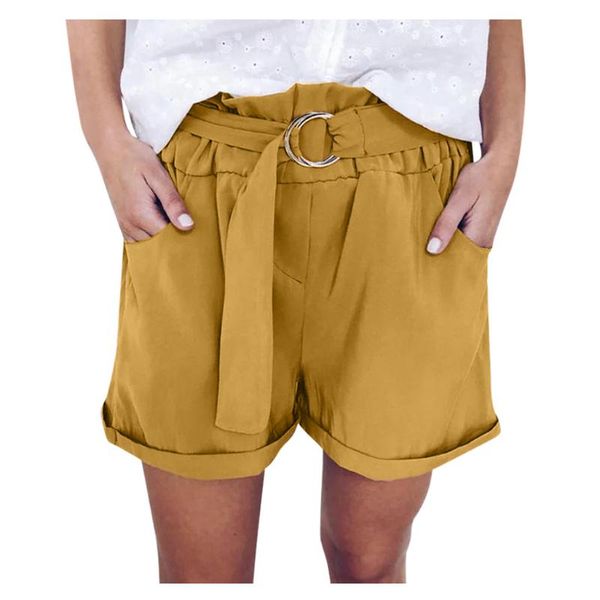 

women's shorts plus size women summer vacation beach leisure s-3xl big mini short button high waist belted pants#y20, White;black