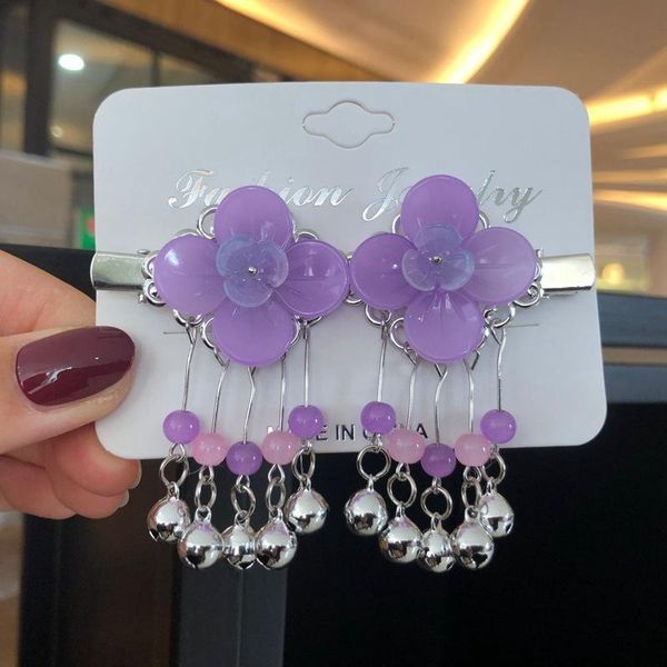 

hair accessories 2pcs/lot acrylic flower jingle bell clips hairpins pins children hairpin baby headdress for girls, Slivery;white