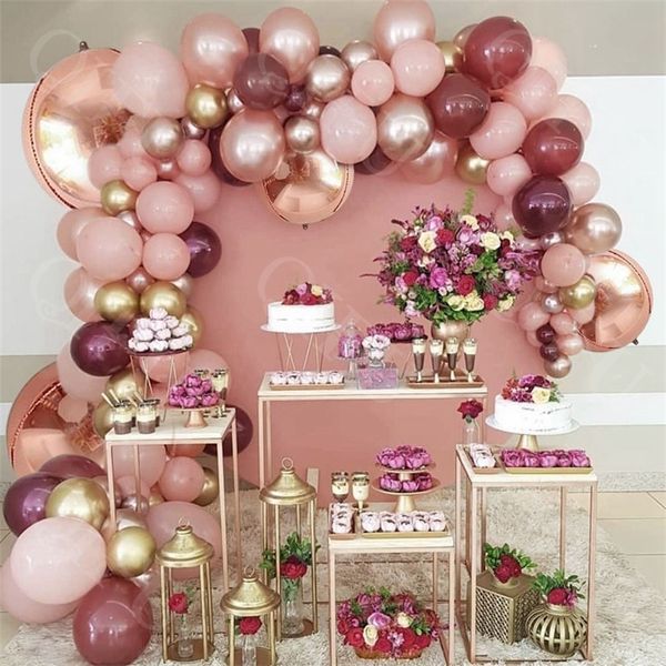 Pink Balloon Garland Arch Kit Chrome Gold Latex Ballon Birthday Party Decor Kids Wedding Baby Shower Girl 220225