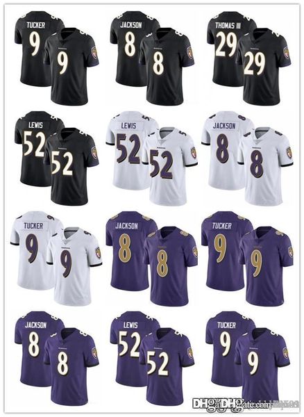 

men youth baltimore women ravens 8 lamar jackson 52 ray lewis 48 patrick queen 9 justin tucker football jerseys, Black;red