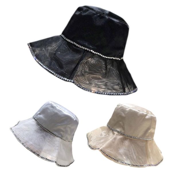 

wide brim hats 573b elegant silky hat women western retro traveling, Blue;gray