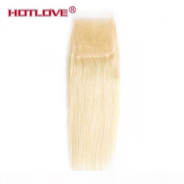 

ove hair color 613 blonde lace closure straight wave brazilian virgin hair swiss lace closure 4*4 part honey blonde, Black;brown