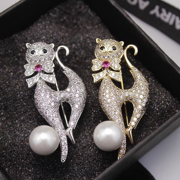 

red trees brand coat suit accessories broches women whole fashion animal cat pin and brooch with box, Gray
