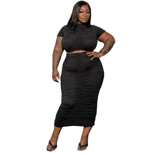 

plus size tracksuits 2 piece set women skirt and 4xl 5xl xxxxl xxxxxl oversized sets summer outfit 2021 large clothes, Black