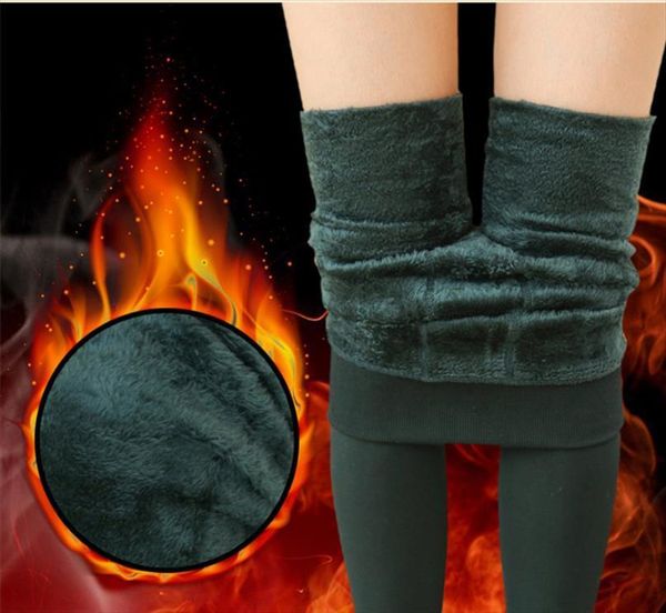 

winter warm solid elastic thicken women legging step skinny pants essential, Black