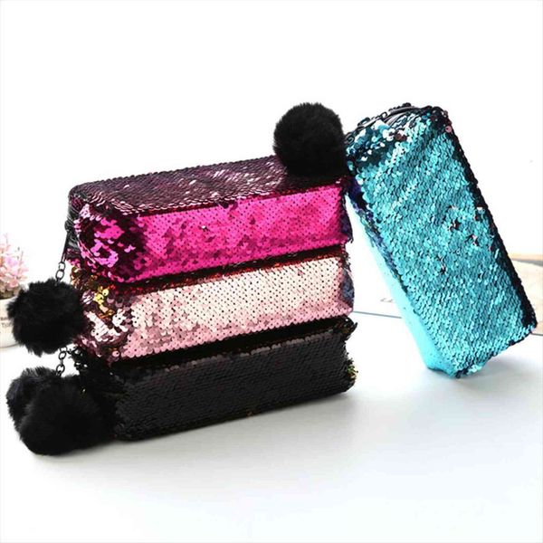 

fashion mermaid sequin makeup for cosmetic bag women reversible double color glitter ladies zipper pouch