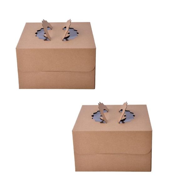 

gift wrap 4pcs handheld square cake box organizer kraft paper single layer packaging boxes for home dessert shop - 6 inch