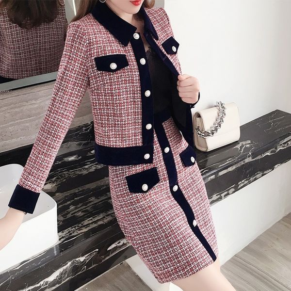 

fashion winter women's new small fragrance style temperament wild woolen coat + high waist skirt two-piece suit 3frp, White