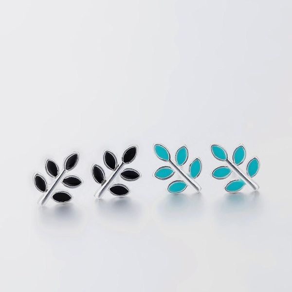 

stud 925 sterling silver hypoallergenic enamel leaf earring for women girl jewelry brincos pendientes eh1452, Golden;silver