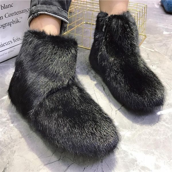 

boots real women snow black winter warm botas mujer casual ankle boot thick sole platform shoes woman flats