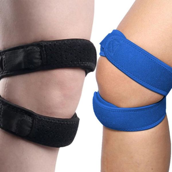 

elbow & knee pads double fixed patella sports belt pro protective brace strap protector padsbandage running basketball, Black;gray