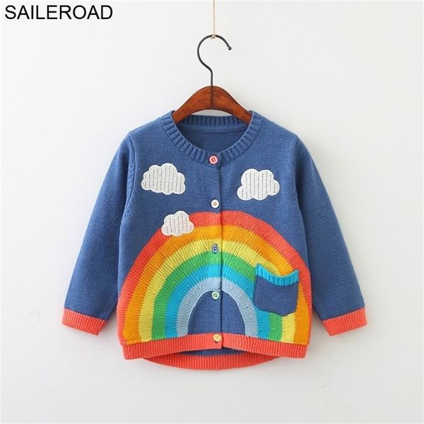

saileroad 2-7years rainbow embroidery knitted sweater for girl autumn cardigan for boys warm sweaters for girls kids clothes 211106, Blue