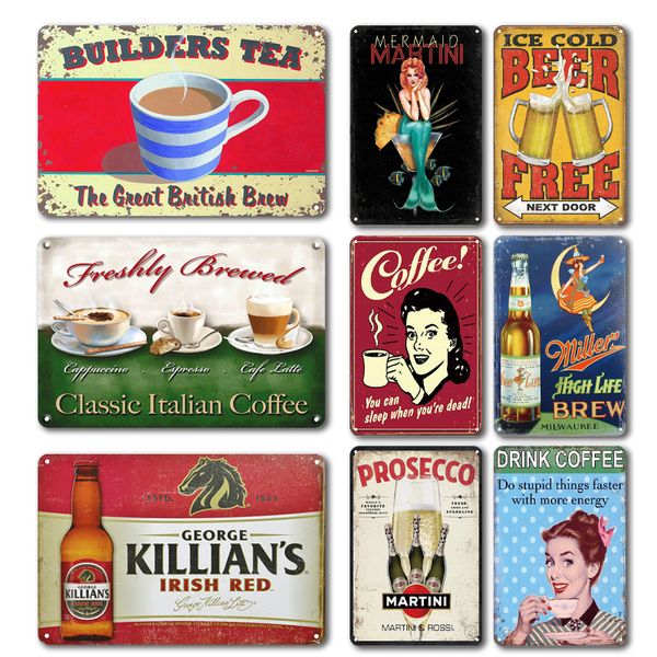 

vintage tea coffee tinplate metal poster sign retro beer tin poster signs personality bar coffee house decor art wall stickers