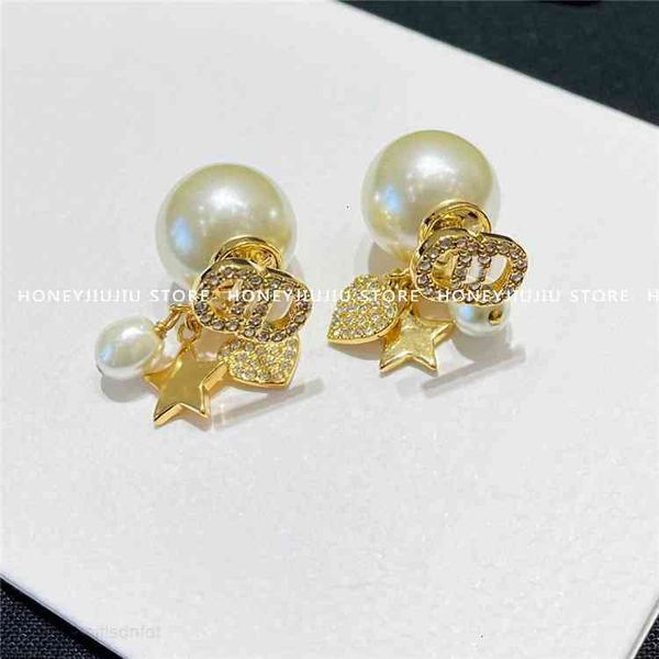 

luxury designer fashion pearl brand women jewelry classic crystal famous diamond earrings for letter runway goth trendy, Red;brown
