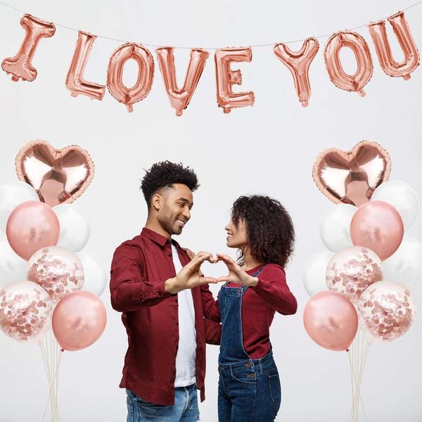 

party decoration amawill 16 inch i love you rose gold foil balloon kit wedding bridal baby shower bachelorette valentine's day decorati