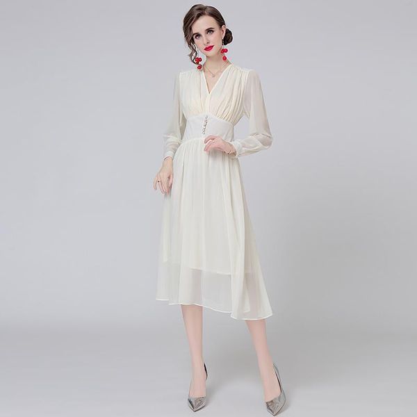 

casual dresses spring and autumn women's waist slim-fit long-sleeved chiffon dress, Black;gray