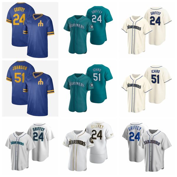 

custom baseball jersey 24 ken griffey jr. 51 ichiro suzuki 20 vogelbach 17 haniger 15 seager men women youth seattle's mariners's, Blue;black