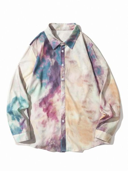 

men tie dye button front shirt w1pf#, White;black