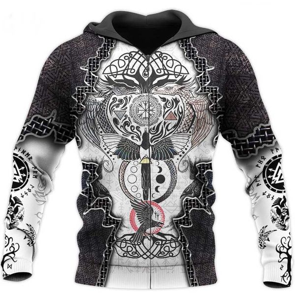 

men's hoodies & sweatshirts 3d graphic zip viking dragon tattoos hoodie men/women casual streetwear sweatshirt pullover h-105, Black