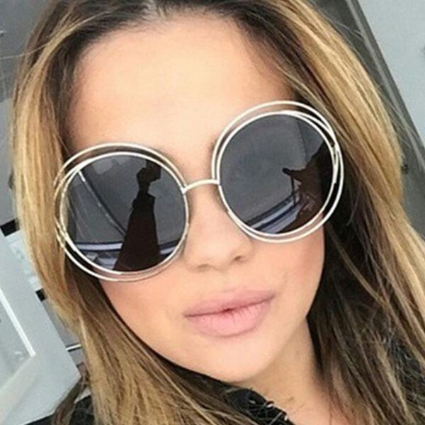 Sunglasses mllse redondo de grandes dimensões para mulheres tamanho grande grande espelho retro sol óculos senhora feminina vintage mulheres