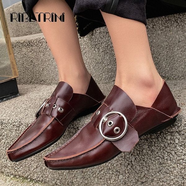 

ribetrini new female design pointed toe shoes woman quality all genuine leather flats women 2020 fashion decorate loafers r98h#, Black