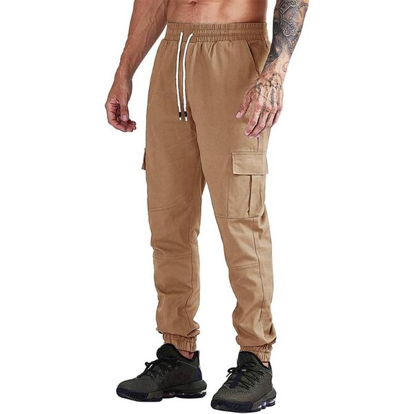 

running pants men's casual cargo safari style loose army tactical multi-pocket drawstring trousers military streetwear overalls d25, Black;blue