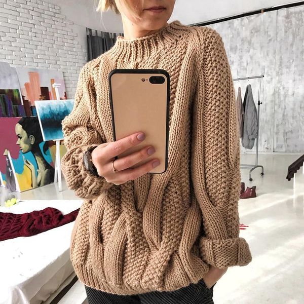 

women's sweaters 2021 fashion autumn winter long sleeve oversize o-neck knitted sweater solid thicken pullovers warm for women, White;black