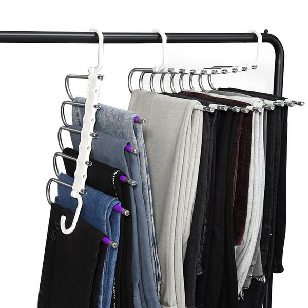

hangers & racks 5 in 1 pant rack hanger for clothes organizer multifunction shelves closet storage stainlesssteel magic trouser