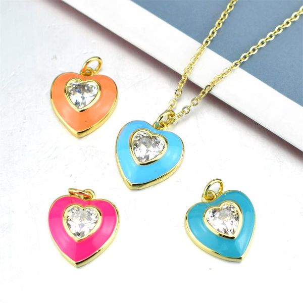 

chains zircon love necklace ladies with enamel heart pendant, color, necklace, jewelry accessories, valentine's day gift, Silver