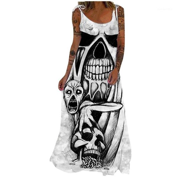 Abiti casual 2021 Halloween stampato per donna Fashion Skull Pullover senza maniche Patry Dress Plus Size Abito elegante