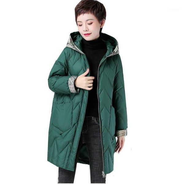

women's down & parkas fashion jacket 2021 winter thick long white duck coat mother hooded plus size warm snow outwear, Black