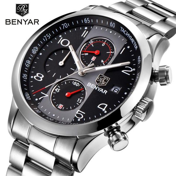 

wristwatches 2021 benyar black quartz watch men watches fashion man stainless steel relogio masculino saatler, Slivery;brown