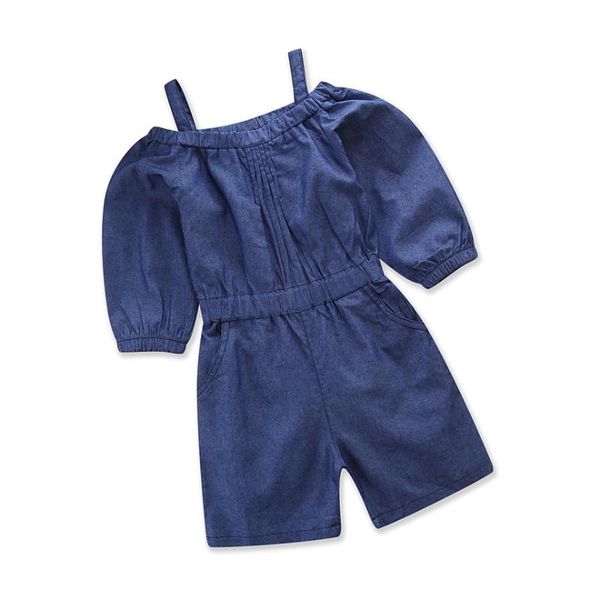 

shorts baby girl clothes 2021 fashion pure color condole belt off shoulder demin one pieces jumpsuit toddler girls summer clothing 1-5y, Black