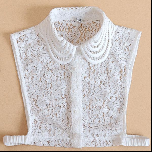 

fashion multifunctional lace hollowed out versatile decorative wooden ear shirt false neck collar women detachable vertical, White