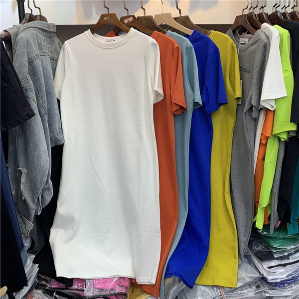 

casual dresses women over size o-neck short sleeve solid summer cotton t shirt dress sales z1b7, Black;gray
