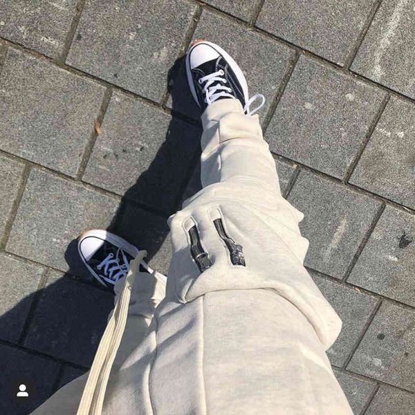 

joggers casual multi-pocket trousers mens high street inside fleece thick winter sweatpants drawstring oversize harem pants, Black
