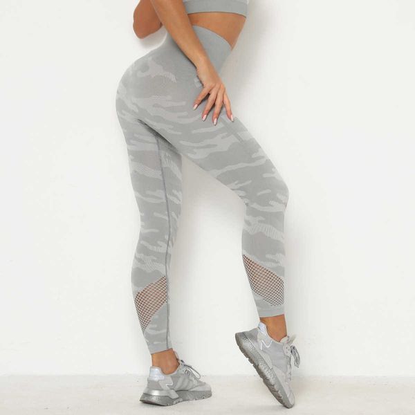 

camouflage seamls fitn's hip lift high spring yoga suit quick drying breathable sports pants, Gray
