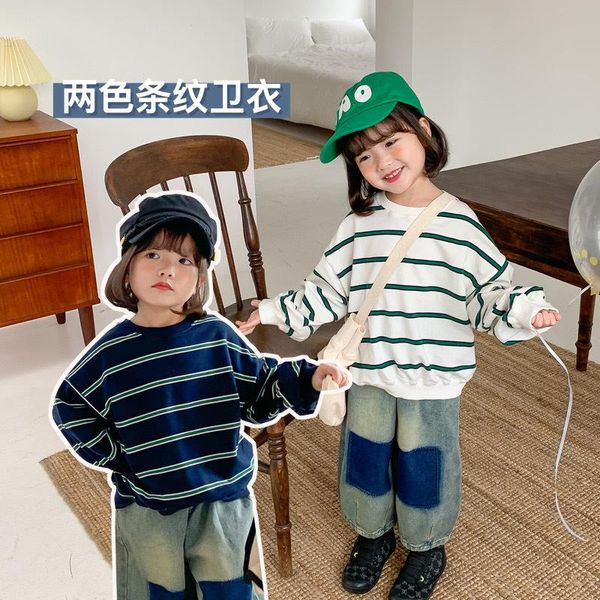 

boys and girls sweater 2021 new autumn and winter children striped bottoming shirt baby girls cotton long sleeve casual hooded, Black