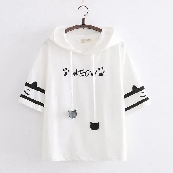 

women's t-shirt funny girl summer loose lovely women korean print cat black harajuku clothes short sleeve white shirt female