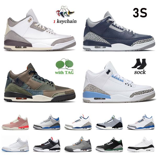 

unc 3s jumpman mens fragment low basketball shoes 3 sports pine green patchwork rust pink racer blue black white cement cool grey off women