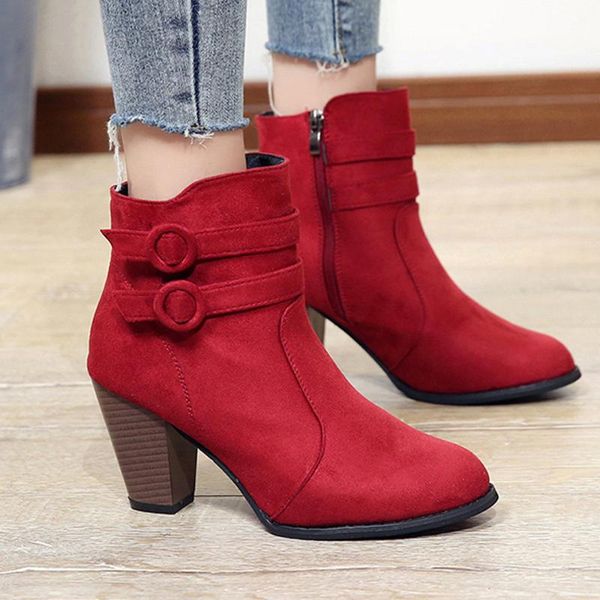 

new red boots women ankle boots for women high heel autumn shoes fashion zipper size 43 botas mujer, Black