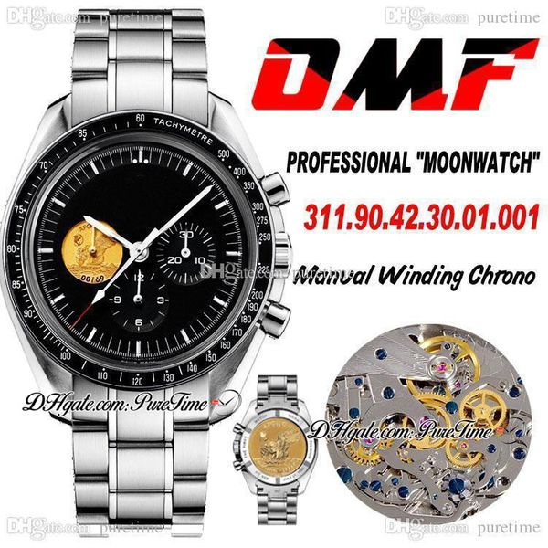 

omf moonwatch apollo xi 40th anniversar manual winding chronograph mens watch black dial stainless steel bracelet edition puretime om62, Slivery;brown