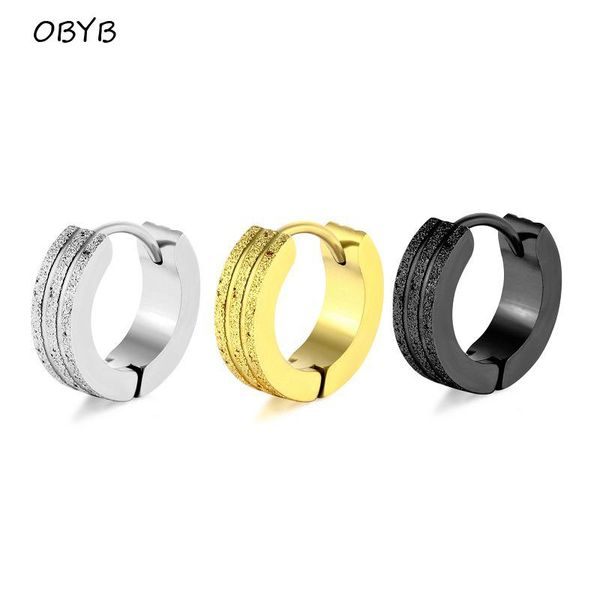

hoop & huggie obyb arrival stainless steel matte round circle earrings ear buckle for women men street hip hop punk jewelry, Golden;silver